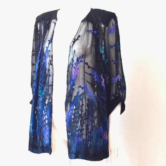 Mitra Abedi Haute Couture Jacket With Raised Velvet Pattern On Sheer Background - Picture 2 of 5